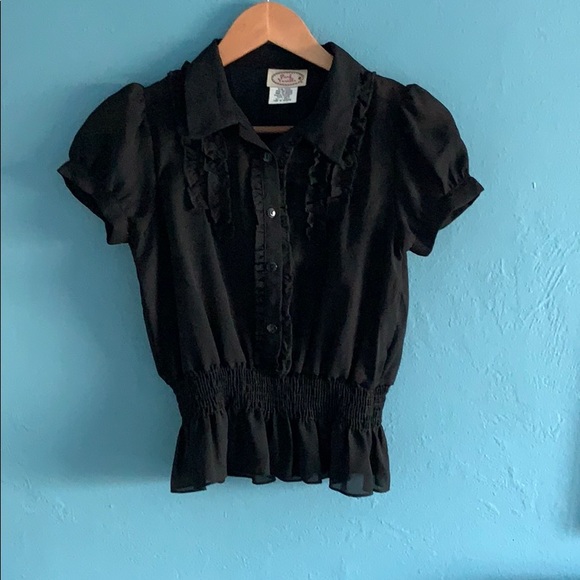 Pink Vanilla Black Button Down Blouse Junior Size XL/16 - Picture 1 of 4